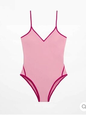 Women's Pink Contrast-Trim One-Piece Swimsuit